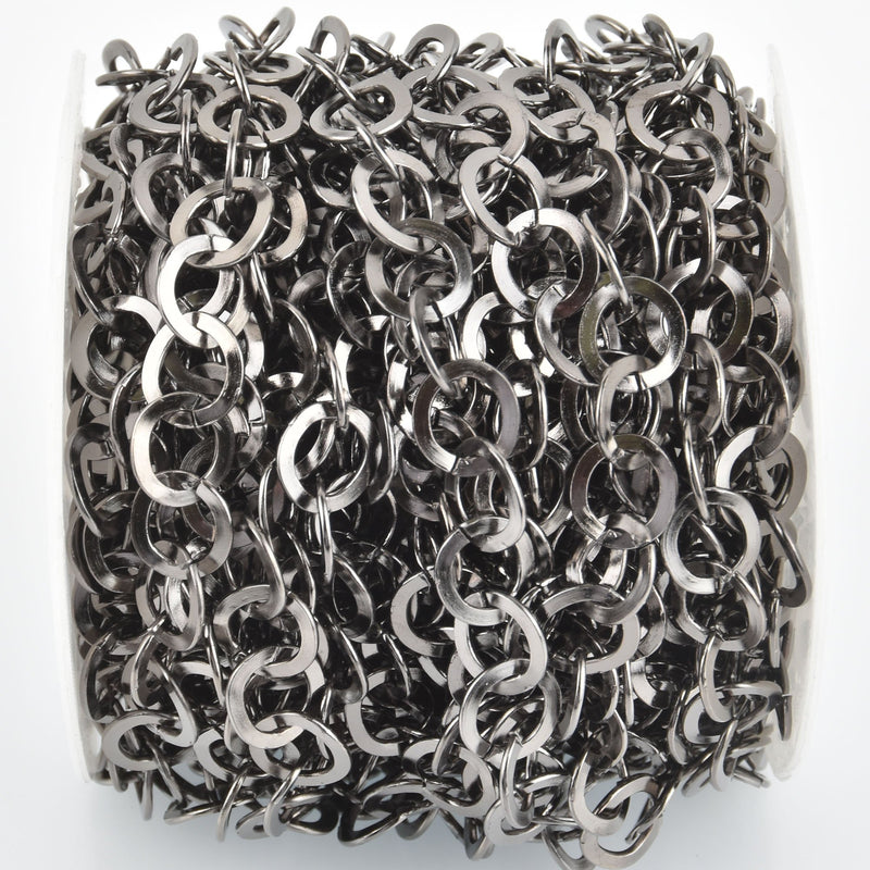 10 yards GUNMETAL Circle Link Chain, flat round links are 11mm, fch1093b