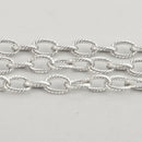10 yards Silver Cable Chain, Oval Links are 9x6mm unsoldered, rope design texture, fch1099b