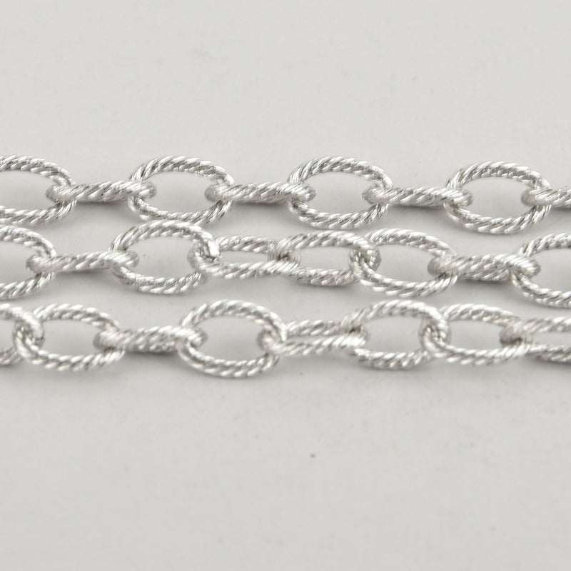 1 yard Silver Cable Chain, Oval Links are 9x6mm unsoldered, rope design texture, fch1099a
