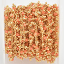 1 yard Coral Crystal Shaker Chain, bright gold wire loops, 2.5mm Rondelle Bead Charm Dangles fch1107a