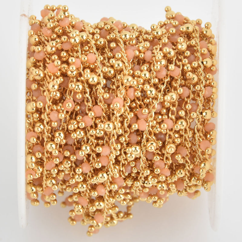 1 yard Blush Pink Crystal Shaker Chain, bright gold wire loops, 2.5mm Rondelle Bead Charm Dangles fch1111a