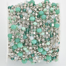 1 yard Crystal Bead Chain, Silver Green White, 4mm, fch1119a