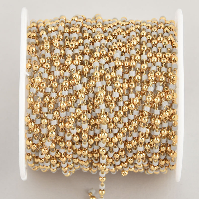 1 yard 2mm Seed Bead Chain, Glass Gold Gray, fch1127a