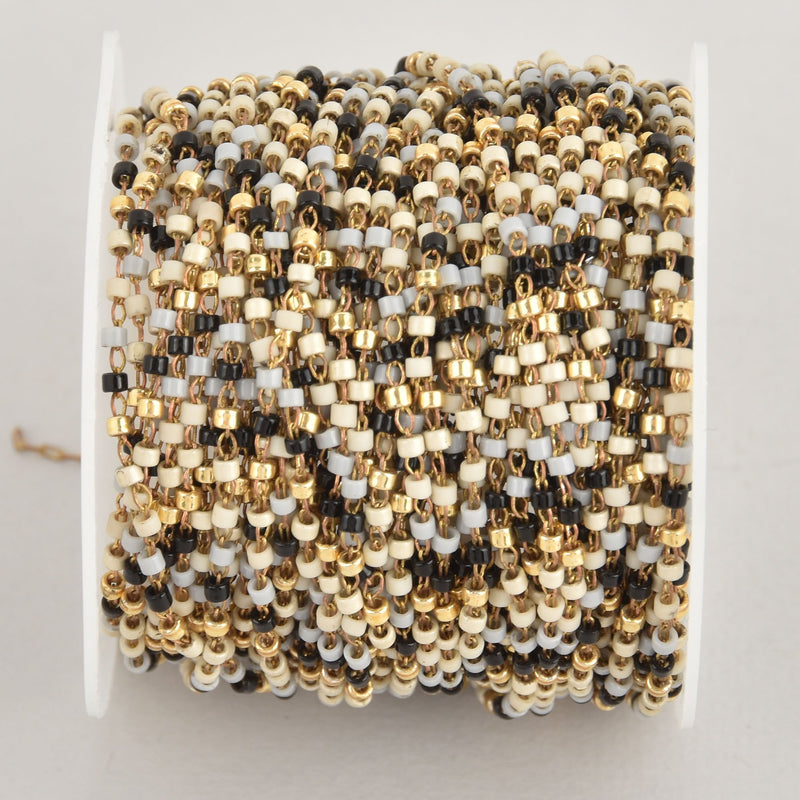 1 yard 2mm Seed Bead Chain, Glass Gold Black White Gray, fch1128a