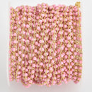 1 yard 2mm Bead Chain, Pink Enamel Beads, Gold Wire, fch1130a