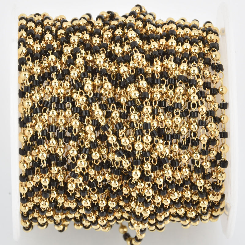 1 yard 2mm Seed Bead Chain, Glass Gold Black, fch1142a
