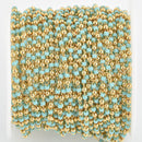1 yard 2mm Seed Bead Chain, Glass Gold Turquoise Blue, fch1145a