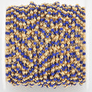 1 yard 2mm Seed Bead Chain, Glass Gold Royal Blue, fch1146a