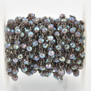 13 feet IRIDESCENT PEWTER AB Crystal Rondelle Rosary Chain, gunmetal wire, 4mm faceted glass beads, fch1147b