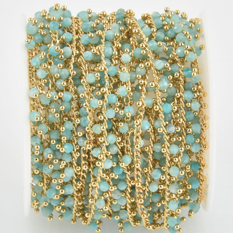 1 yard Amazonite Gemstone Shaker Chain, gold wire loops, 2.5mm Round Bead Charm Dangles fch1149a