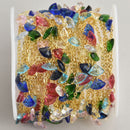 1 yard CZ Shaker Chain, gold cable link, 7mm fan shape cubic zirconia charms, fch1158a