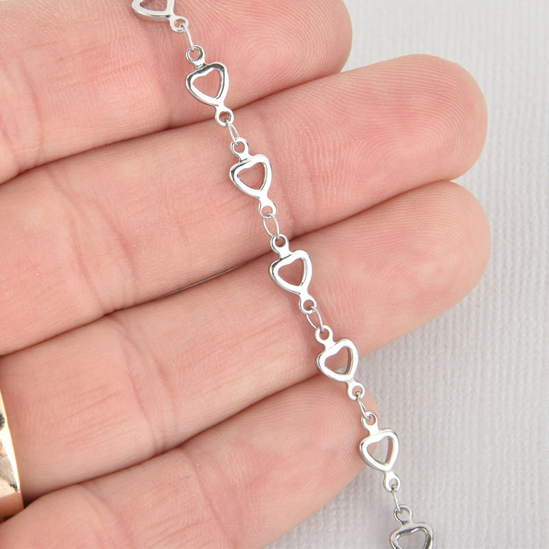 1 yard Silver Heart Charm Chain, stainless steel, fch1164a