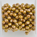 1 yard 8mm Crystal Rosary Chain, Mustard Yellow, bronze wire, 8mm faceted rondelle glass beads, fch1171a