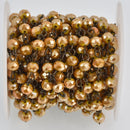 1 yard 6mm Crystal Rosary Chain, Mustard Yellow, bronze wire, 6mm faceted rondelle glass beads, fch1172a