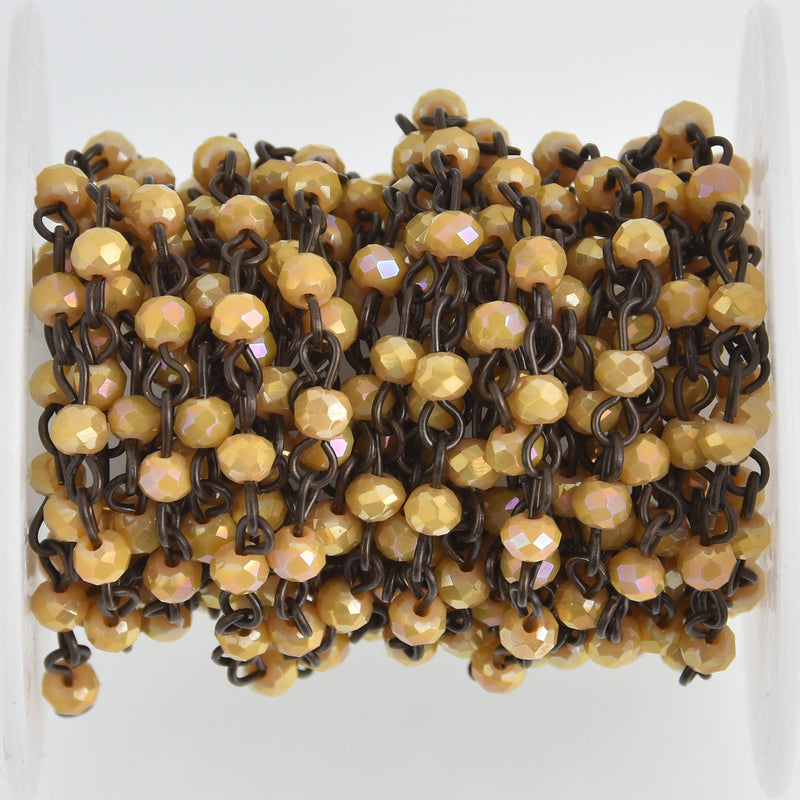 1 yard Yellow AB Crystal Rosary Chain, gunmetal links, 4mm rondelle faceted beads, fch1174a