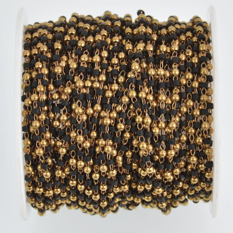 1 yard 2mm Seed Bead Chain, Glass Gold Matte Black, fch1177a