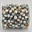 13 feet 8mm Gemstone Crystal Rosary Chain, Light Blue Agate, Crystal Cube and Rondelle Beads, GUNMETAL, fch1185b