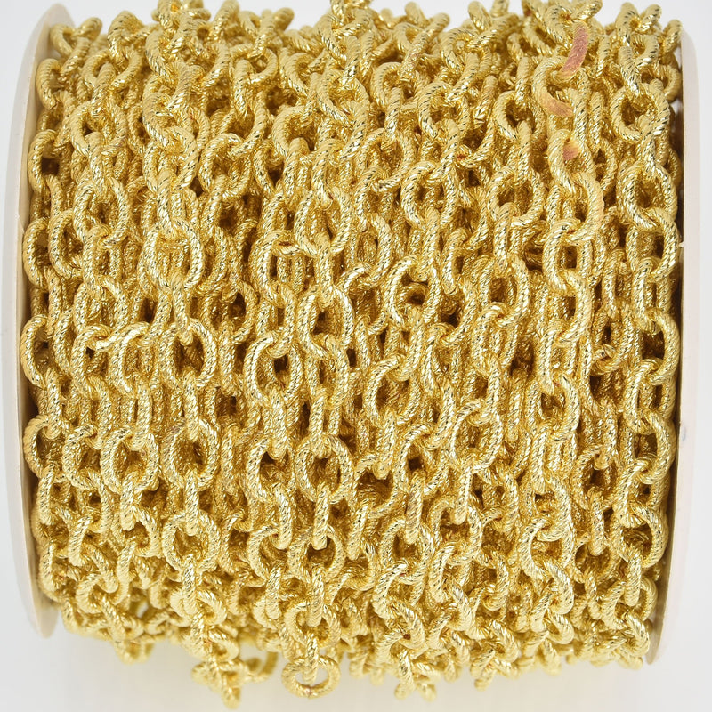 1 yard Bright Gold Plated Cable Chain, Oval Links are 9x6mm unsoldered, rope design texture, fch1186a