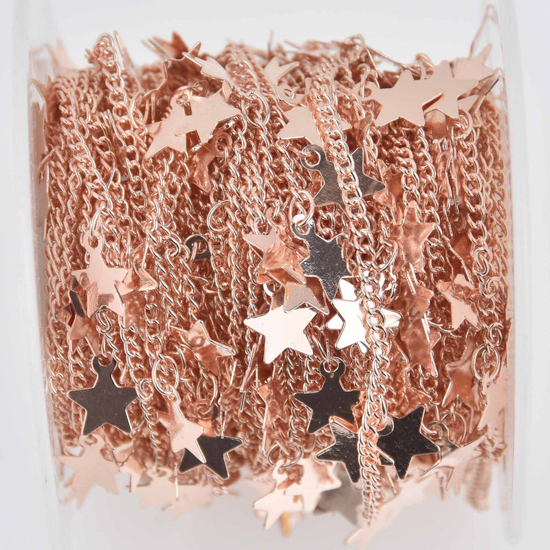 1 yard ROSE GOLD STAR Chain, Metal Sequin Chain, brass chain, 8mm flat star shapes, fch1192a
