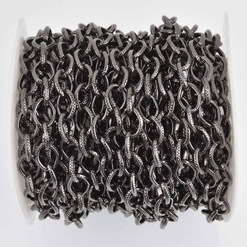 1 yard GUNMETAL BLACK Cable Chain, Oval Links are 10x8mm unsoldered, hammered texture, fch1193a