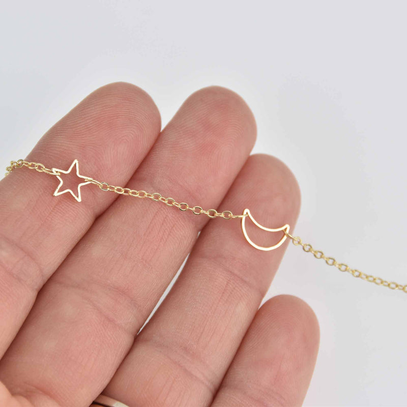 10 yards Gold Plated Chain, Stars and Moons, Tarnish Resistant, fch1200b