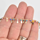 1 yard RAINBOW Crystal Bead Chain, bright gold wire loops, Teardrop Charm Dangles fch1207a