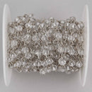 CLEAR Crystal Rosary Chain, silver links, 4mm rondelle faceted crystal beads fch1215