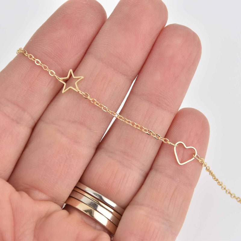 1 yard Gold Plated Chain, Stars and Hearts, Tarnish Resistant, fch1216a