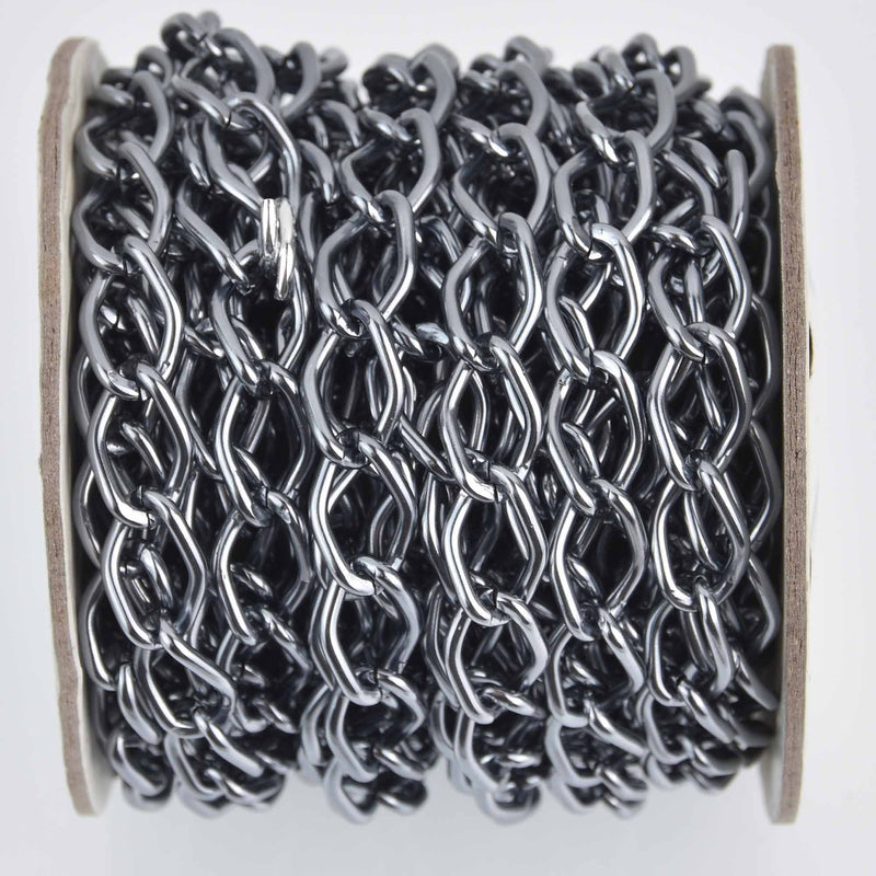 20 feet Hematite Gray Aluminum Chain, Curb Link 14x9mm, fch1220b