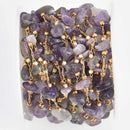 1 yard PURPLE AMETHYST Rosary Chain, gold links, gemstone chips beads, fch1270a