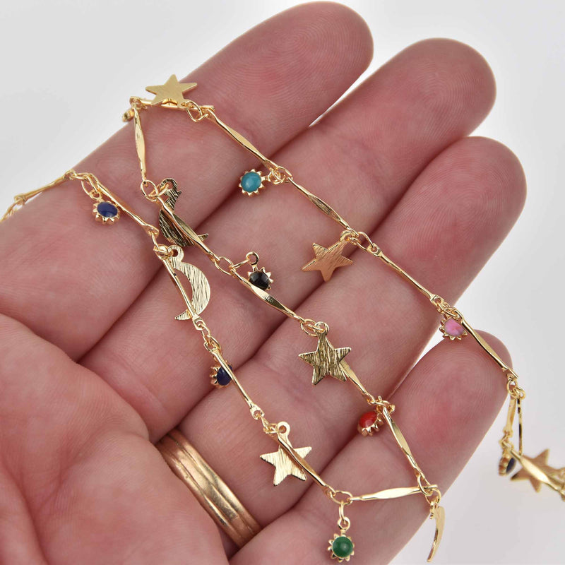 Gold Dot Chain, Rainbow Enamel Flowers, Anklet Chain, Bracelet Chain, Charm Chain fch1273