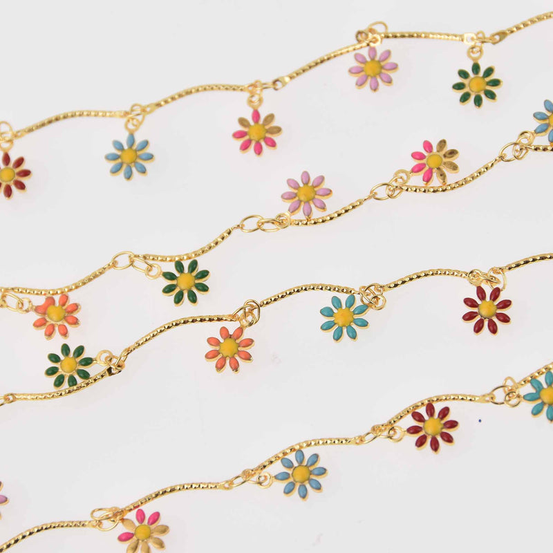 Gold Daisy Chain, Rainbow Enamel Flowers, Anklet Chain, Bracelet Chain, fch1274