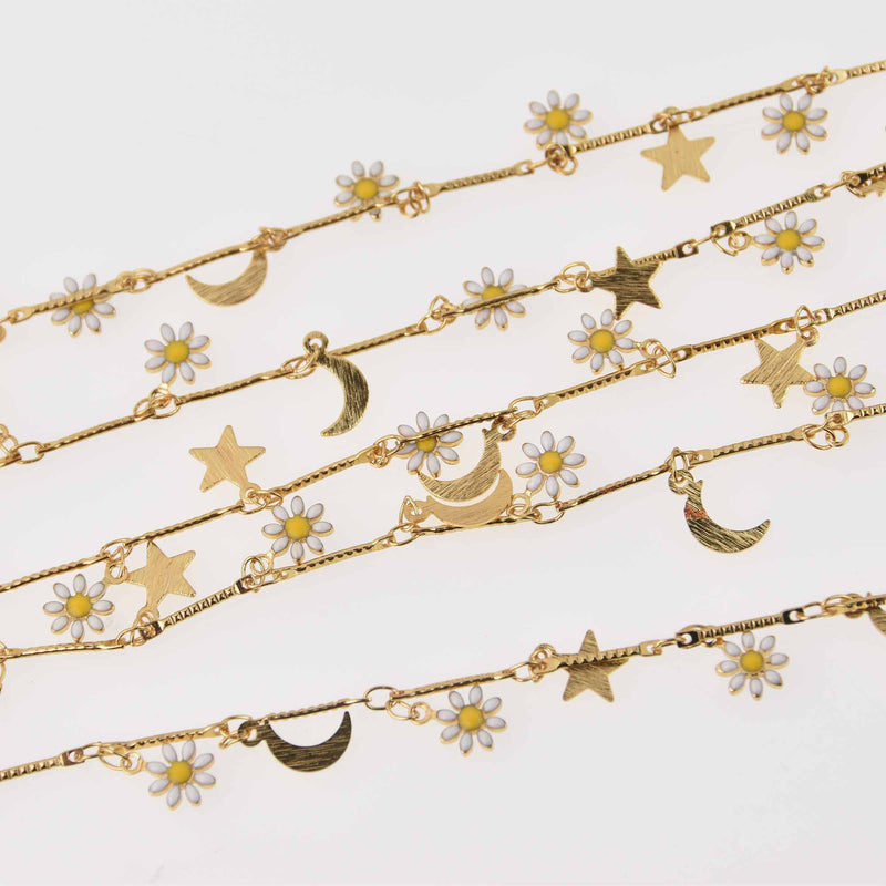 Gold Daisy Chain, White Enamel Flowers, Anklet Chain, Bracelet Chain, fch1275