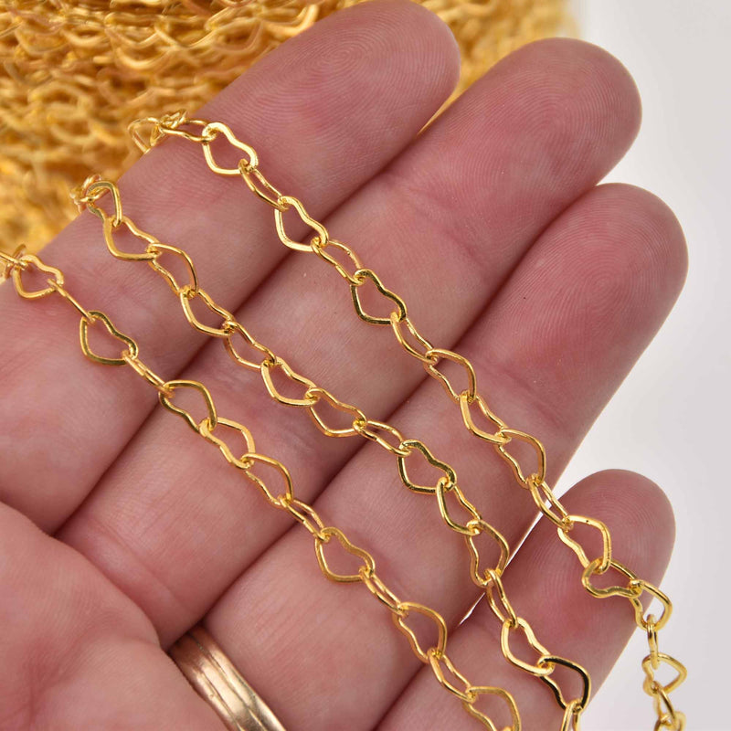 1 yard 7mm Gold Heart Chain, gold plated brass, fch1276a