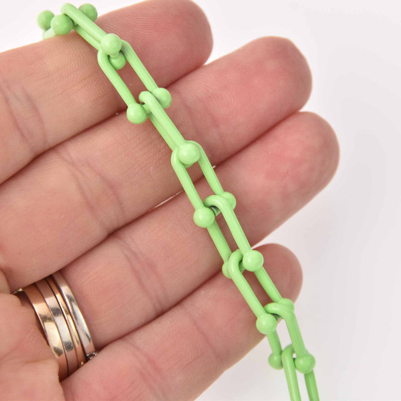 1 yard Green U Link Chain, Enamel Coated, chunky 16mm links, fch1278a