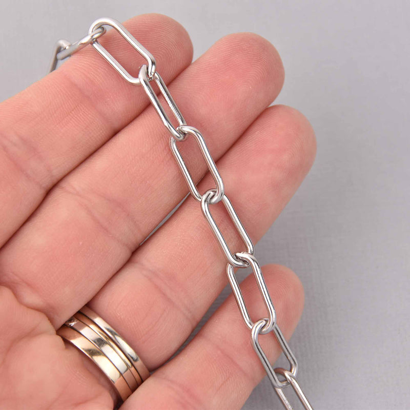 1 yard Paperclip Chain, Stainless Steel Skinny Oval Links are 17x7mm fch1282a