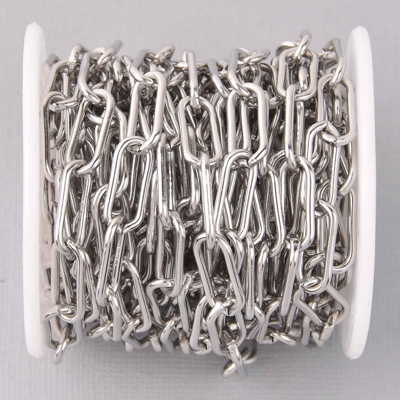 1 yard Paperclip Chain, Stainless Steel Skinny Oval Links are 17x7mm fch1282a