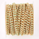 1 yard Green Chain, Enamel Coated and Gold Plated, Curb Link, 6mm links, fch1284a