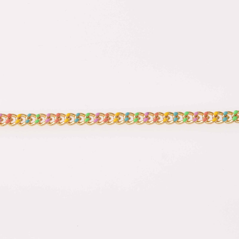 1 yard Multicolor Chain, Pastel Colors Enamel Coated, Gold Plated Curb Link, 6mm links, fch1285a