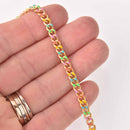 1 yard Multicolor Chain, Pastel Colors Enamel Coated, Gold Plated Curb Link, 6mm links, fch1285a