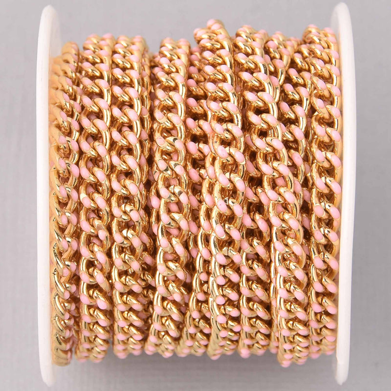 1 yard Pink Chain, Enamel Coated and Gold Plated, Curb Link, 6mm links, fch1286a