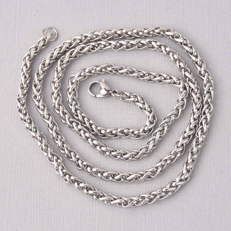 Stainless Steel Necklace Chain Blank, Silver, 24", fch1292a