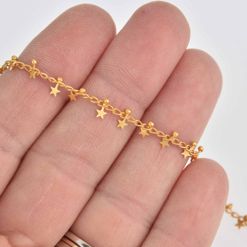 1 yard Gold STAR Chain Real Gold Plated tarnish resistant fch1296a