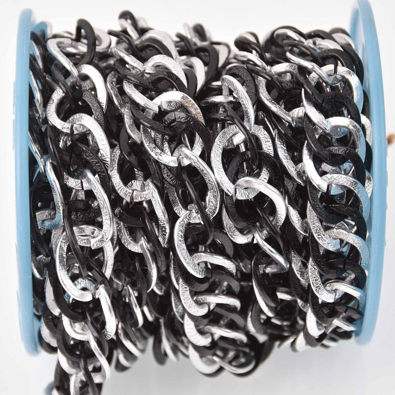 1 yard Black and Silver Link Chain, double curb links are 20x16mm fch1298a