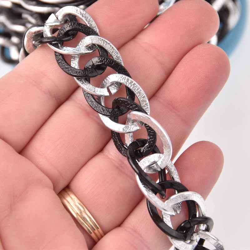 1 yard Black and Silver Link Chain, double curb links are 20x16mm fch1298a