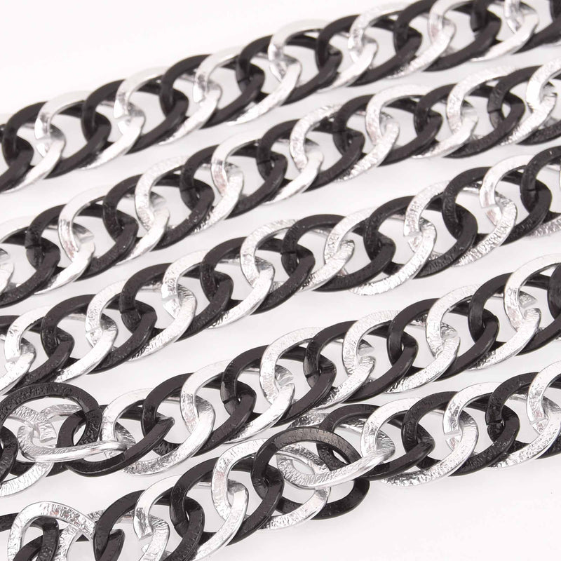 1 yard Black and Silver Link Chain, double curb links are 20x16mm fch1298a