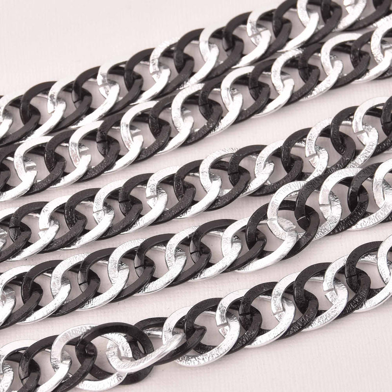 1 yard Black and Silver Link Chain, double curb links are 20x16mm fch1298a