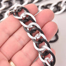 1 yard Black and Silver Link Chain, double curb links are 20x16mm fch1298a