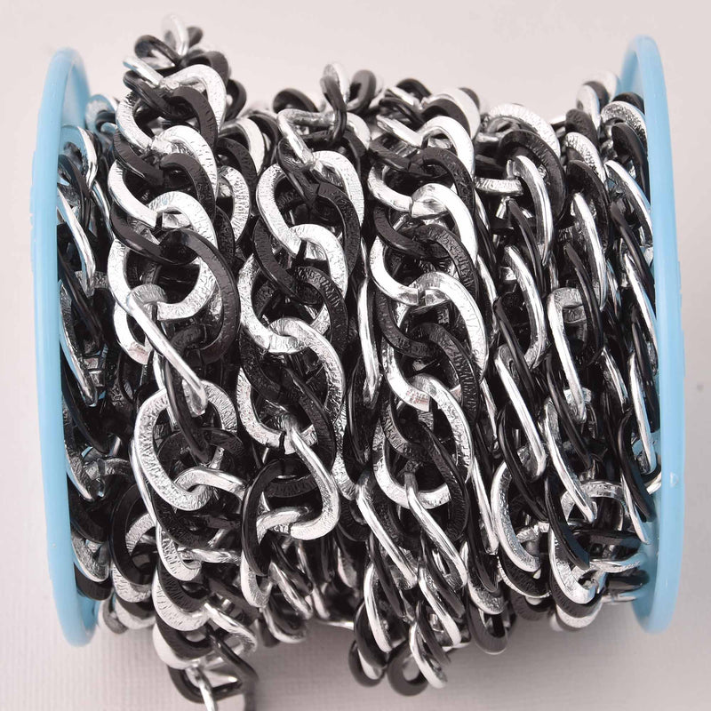 1 yard Black and Silver Link Chain, double curb links are 20x16mm fch1298a