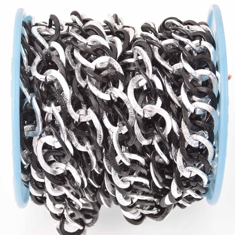 1 yard Black and Silver Link Chain, double curb links are 20x16mm fch1298a